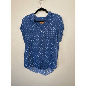 Jachs Girlfriend Womens Blue Button-Up Shirt‎ Large short sleeve tencel pockets